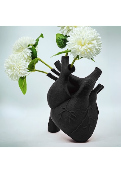 Süs Kalp Vazo Hediyelik Dekoratif Obje, 20x15 Cm Hediyelik Çiçeklik Vazo, Hediyelik Ev Aksesuarı Siyah