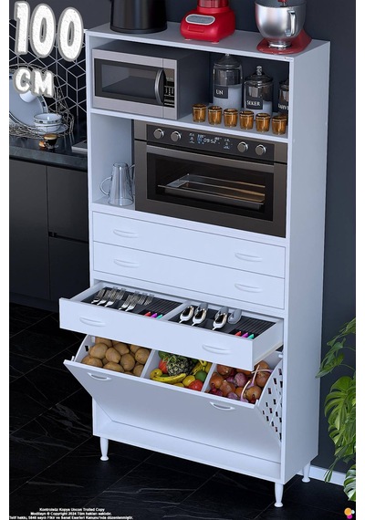 Kumsal 100 Cm Fırın Dolabı Beyaz 3 Çekmeceli Sepetli Çok Amaçlı Mutfak Kiler Dolabı 100x194x32 Cm Kumsal 100 Cm Fırın Dolabı Beyaz 3 Çekmeceli Sepetli Çok Amaçlı Mutfak Kiler Dolabı 100x194x32 Cm