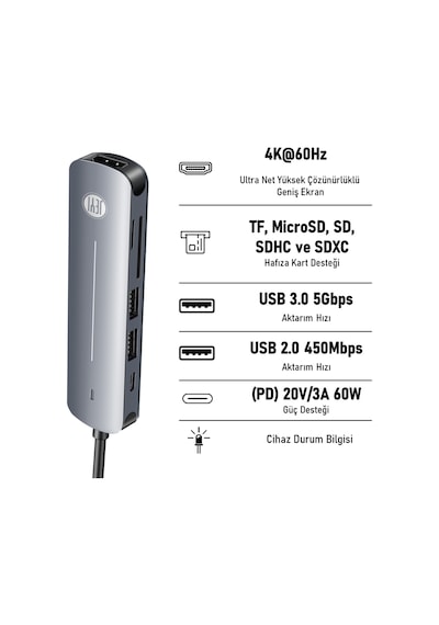 JEYI Type-C to 6in1 HUB Dönüştürücü Çevirici Adaptör