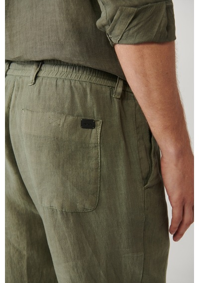 Avva Erkek Haki Beli Lastikli %100 Keten Pantolon B003032 Haki