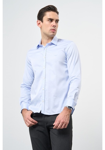 İmza Sert Yaka Uzun Kol Cepsiz Slim Fit %100 Pamuk Gömlek 1004260324 Koyu Mavi