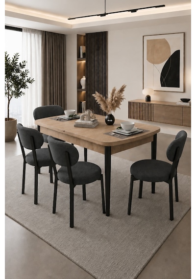 Renlife Açılır Yemek Masası Ve Sandalye Seti Metal Ayaklı 4 Sandalye + 80x130 Masa Sonomo Antrasit Renlife Açılır Yemek Masası Ve Sandalye Seti Metal Ayaklı 4 Sandalye + 80x130 Masa Sonomo Antrasit