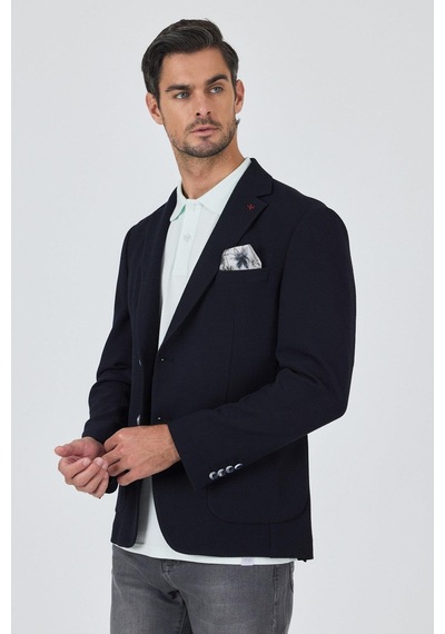 İmza Koyu Lacivert Mono Yaka Düz 2 Düğme Casual Esnek Slim Fit Ceket 1002250123 Koyu Lacivert
