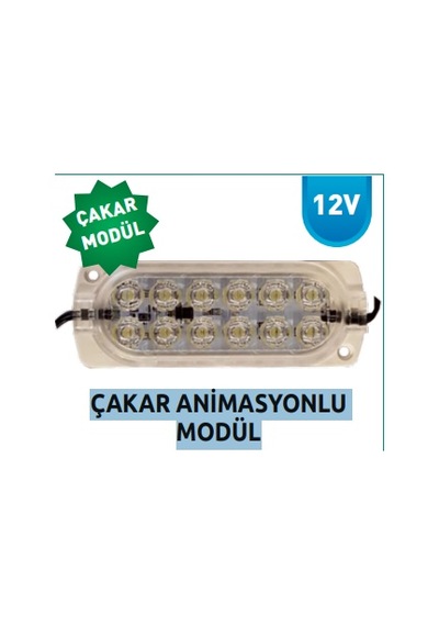 Fully Luxury,5 Adet 12v İç Ve Dış Ortam 12 Ledli Animasyonlu Çakar Lamba Modül Sarı Renk