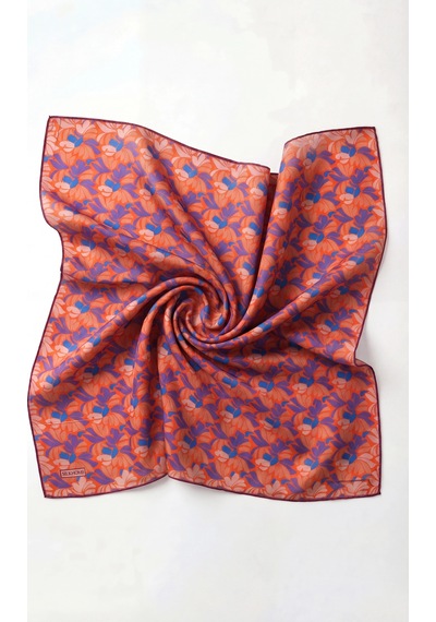 Silk Home Soft Eşarp Floral Line Turuncu 90x90 Çok Renkli
