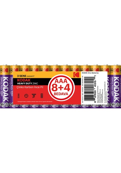 Kodak 8+4 Shrink Çinko Karbon İnce Pil-aaa