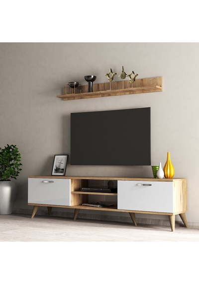 Mega 180 Lik L Raflı Tv Ünitesi Çam-Beyaz - Tvu0103