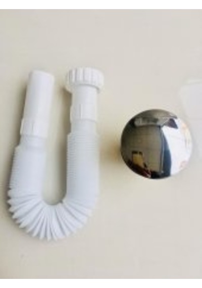 Pop Up Beyaz Bas Aç Stoplu Lavabo Gider Sifon Beyaz