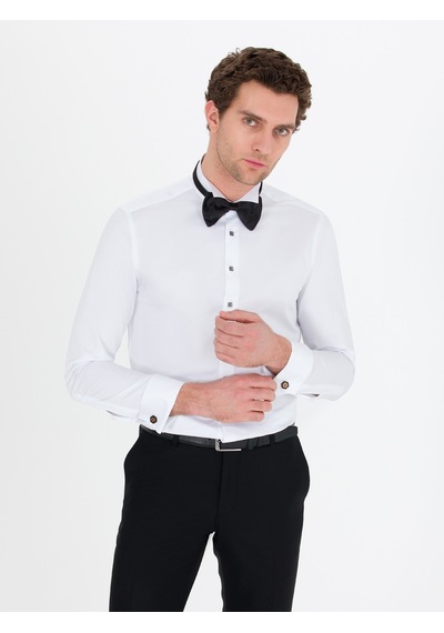 Cacharel Beyaz Slim Fit Smokin Gömlek
