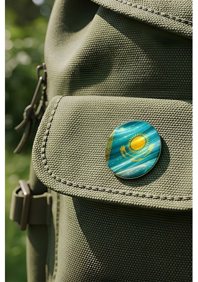 Kazakistan Kazakhstan Abstract Ülke Bayraklı Buton Rozet - 44 MM 5 Adet Çok Renkli