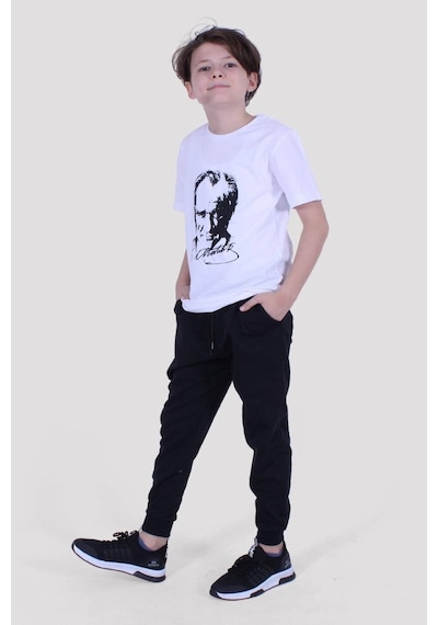 Atatürk Ve Imza Baskılı Ay Yıldız Desenli Uzun Kol Unisex Siyah Takım Siyah