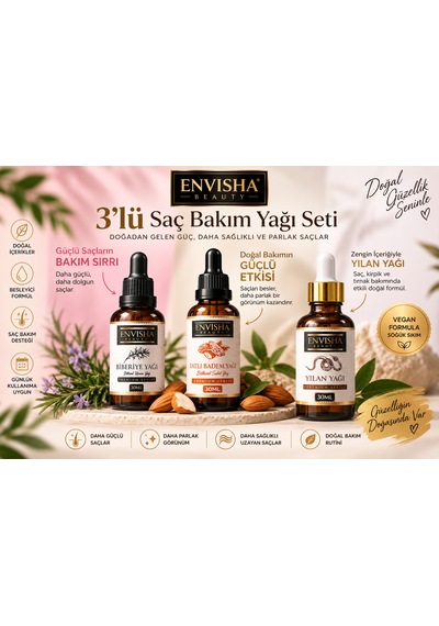 3'lü Saç Bakım Yağı Seti Biberiye 20 Ml + Tatlı Badem 30 Ml + Yılan Yağı 30 Ml Rosemary Oil Saç Ve Cilt Bakımı Damlalıklı Cam Şişe