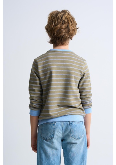 Alexandergardi Alexandergardı Çizgili Bisiklet Yaka Çocuk Sweatshirt Haki