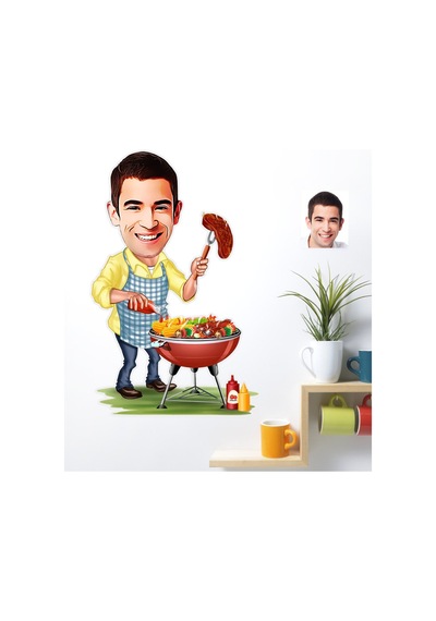 Kişiye Özel Bay Mangalcı Karikatürlü Duvar Sticker 50X70CM 1