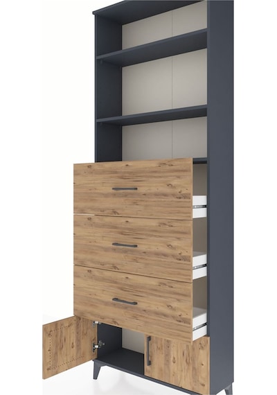 Arges Dolap 3 Raflı 3 Çekmeceli 2 Kapaklı 88x30x243 Antrasit-çam Antrasit