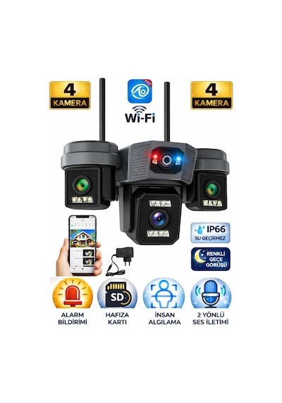 O-kam Pro Ok-203plus Premium 4 Lensli 12 Mp Wifi Ptz Güvenlik Kamerası