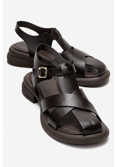 Luvishoes Guıdo Kahverengi Hakiki Deri Kadın Sandalet Kahverengi