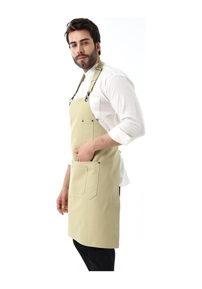 Barista Boyundan Askılı Önlük Çift Cepli - Bej-12183 Bej