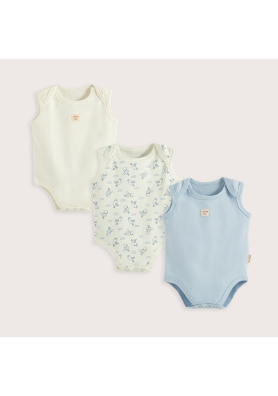 Chakra Sea Sıde 3'lü Kolsuz Body Kutu Set Ekru/mavi