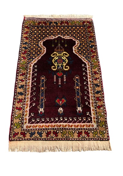 El Dokuma Küçük Namazlık 64x110 Bordo Kök Boya Namazlık Bordo