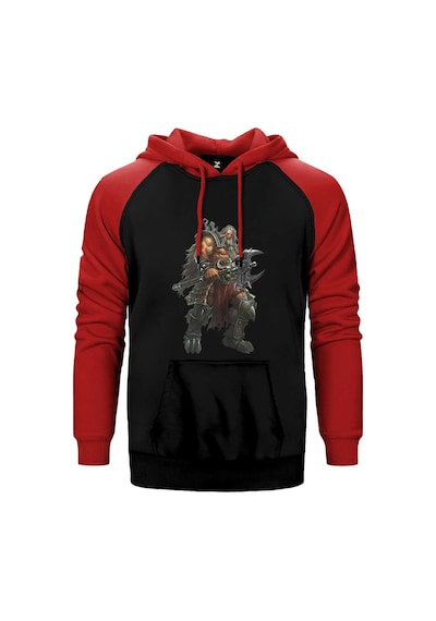 Diablo Iıı Ruhların Reaper'ı Barbar Kırmızı Renk Reglan Kol Kapşonlu Sweatshirt Kırmızı