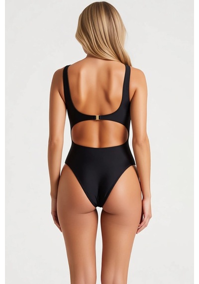 Benerly Kadın Mayokini İnce Askılı Bandeau Yaka Kaplı Aksesuarlı Kolsuz Ö Siyah
