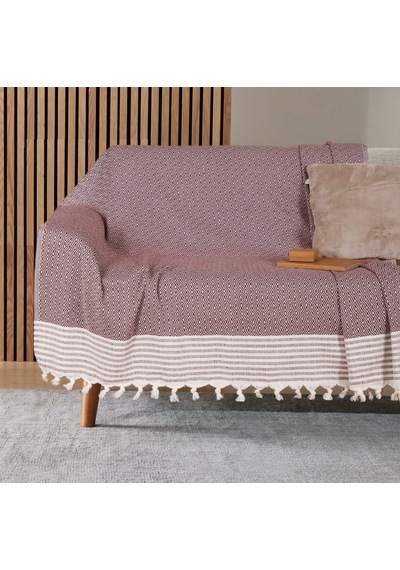 Buldan İşi Kaymaz Pamuklu 2'li Koltuk Örtüsü 170x210 Cm Kaliteli Koltuk Şalı Çekyat Kanepe Örtüsü 2 Adet Mürdüm