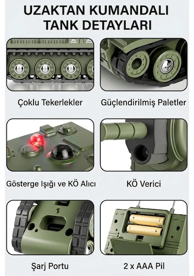 1:64 Rc Mini Tank Seti - Kızılötesi Savaş Özellikli 2'li Sesli Ve Işıklı Uzaktan Kumandalı Tank