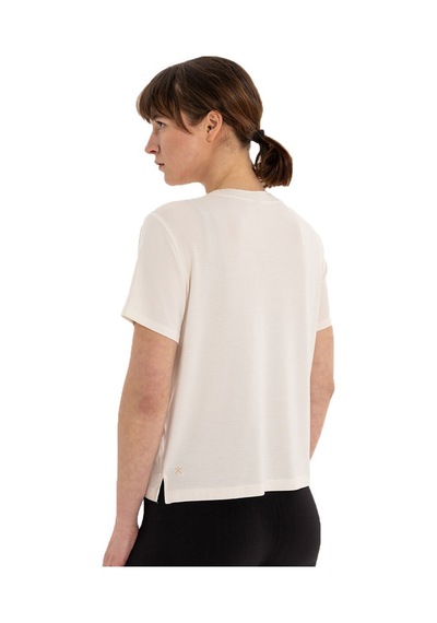 Inguz Modal Bisiklet Yaka Basic Yoga T-shirt Ekru