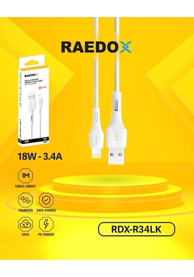 Raedox Usb To Lightning 18w 3.4a Hızlı Şarj Kablosu