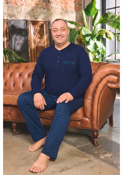 Aydoğan Erkek Emir Büyük Beden Kışlık Termal Lacivert Pijama Takımı 0754