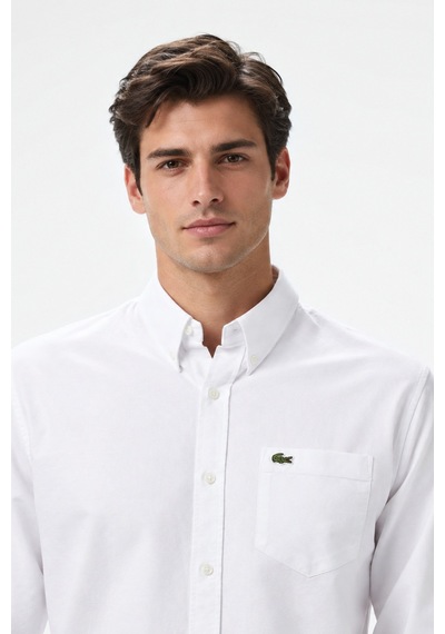 Lacoste Mens Regular Fit White Shirt Standart Kesim Organik Pamuk Erkek Gömlek Beyaz
