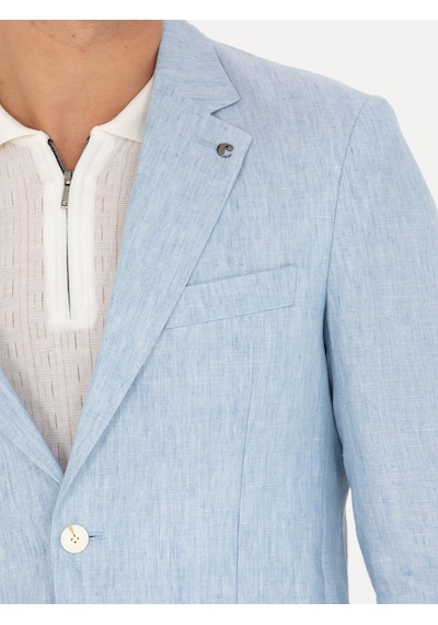 Cacharel Açık Mavi Slim Fit %100 Keten Ceket Denim
