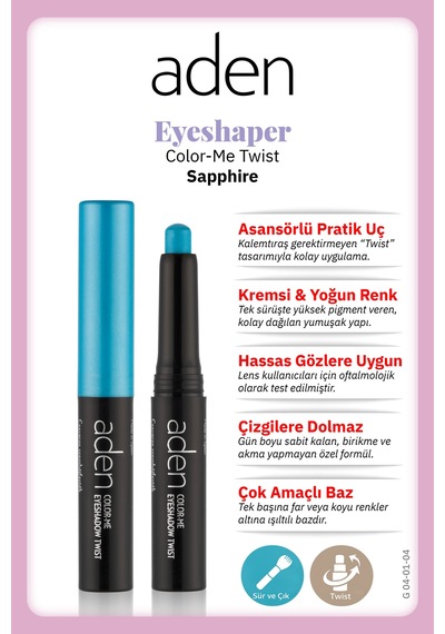 Aden Eyeshadow Twist - Asansörlü Göz Farı 04 Sapphire Safir 0