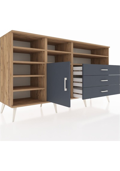 Kronos Konsol 8 Raflı 3 Çekmeceli Tek Kapaklı 176x59x99 Çam-antr Çam-antrasit