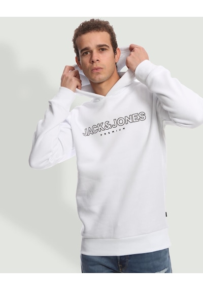 Jack & Jones Erkek Jprblajason Baskılı Kapüşonlu Sweatshirt 12249401 Beyaz