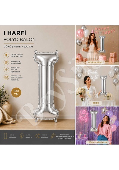 I Harfi Folyo Balon Gümüş Rengi 100 Cm