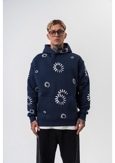 Respire Erkek Upload Baskılı Kapüşonlu Oversize Hoodie Lacivert