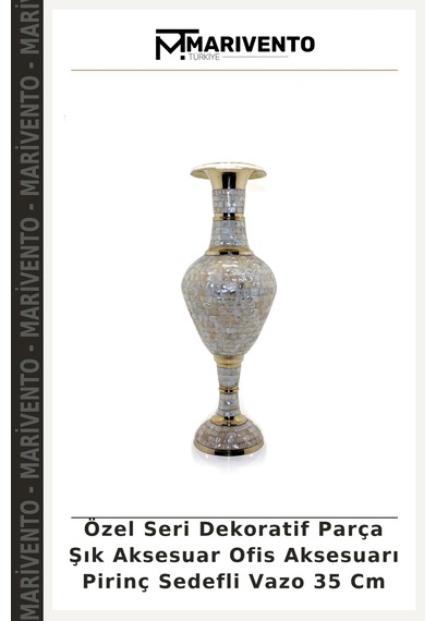 Özel Seri Dekoratif Parça Şık Aksesuar Ofis Aksesuarı Pirinç Sedefli Vazo 35 Cm Diğer