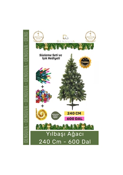 Premium Kutu Süsleme Seti Yılbaşı Çam Ağacı Renkli Işığı Yeni Yıl Süsleri Noel Paketi 240 Cm 600 Dal