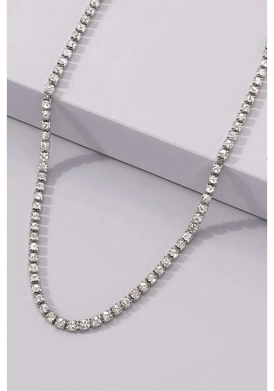 Limezon Gümüş Renk Zirkon Kadın Su Yolu Choker Kolye Altın