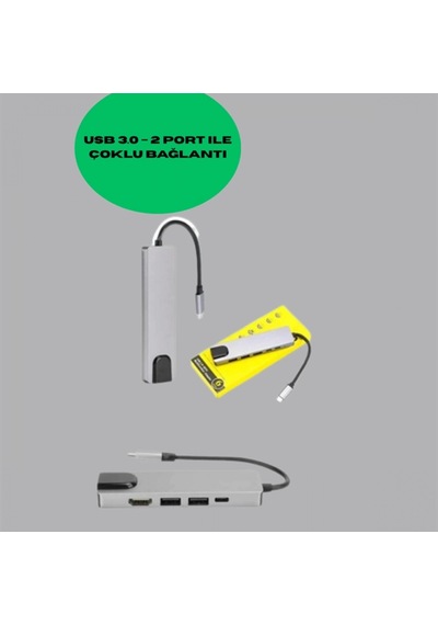8 Portlu Type-c Hub 4k Hdmı Usb 3.0 Sd Kart Okuyucu Rj45 Ethernet Çoklu Bağlantı Adaptörü
