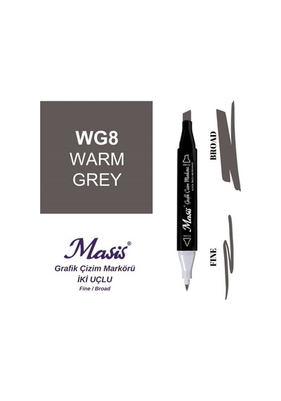 Çift Uçlu Marker Grafik Çizim Kalemi Wg8 Sıcak Gri