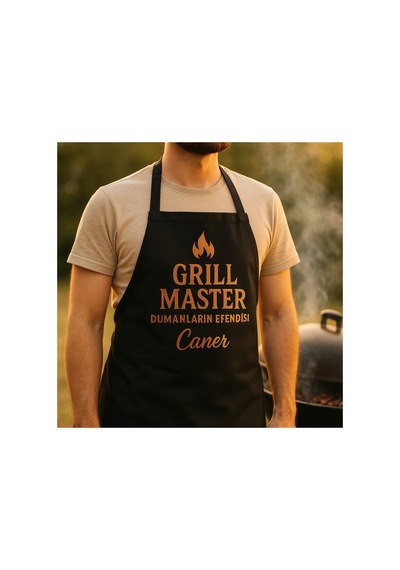 Grill Master Dumanların Efendisi İsme Özel Siyah Mutfak Önlüğü Siyah