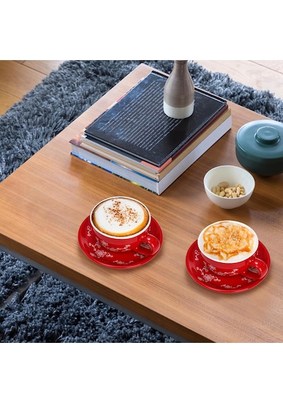 Tr 2'li Paket Kahve Fincanı Ve Tabağı, 10 Oz Seramik Çiçek Motifli Latte Kupa Tabağı Seti, Vintage Sanat Çay Bar Diğer