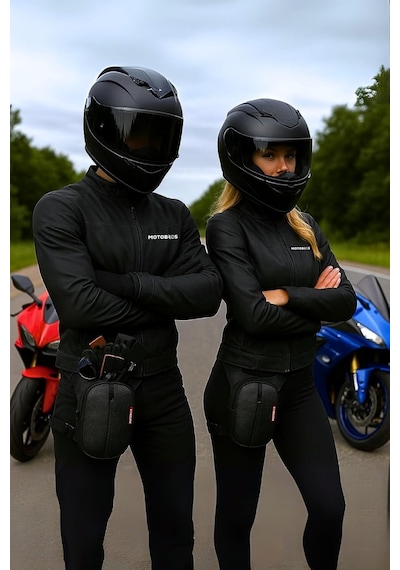 Motobros Karbon Desenli Deri Motosiklet Bacak Çantası, 3 Gözlü, Su Geçirmez Diğer