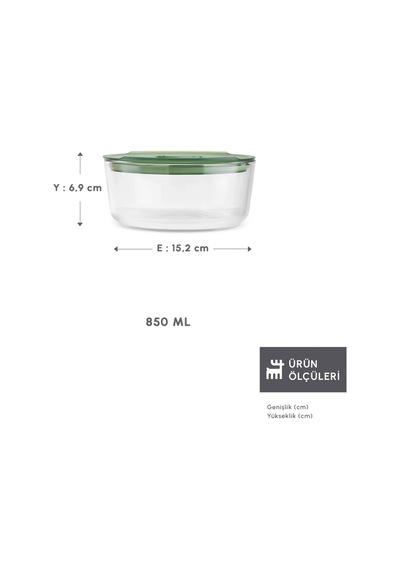 Karaca Green Yuvarlak Cam Saklama Kabı 850 Ml Yeşil