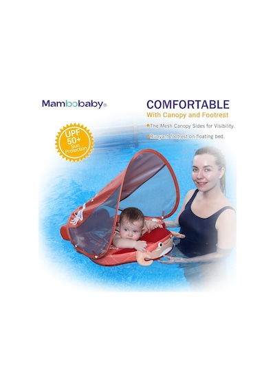 Mambobaby Yüzme Simidi - Kırmızı Yengeç, Emniyetli, Gölgelikli Ve Ayak Destekli