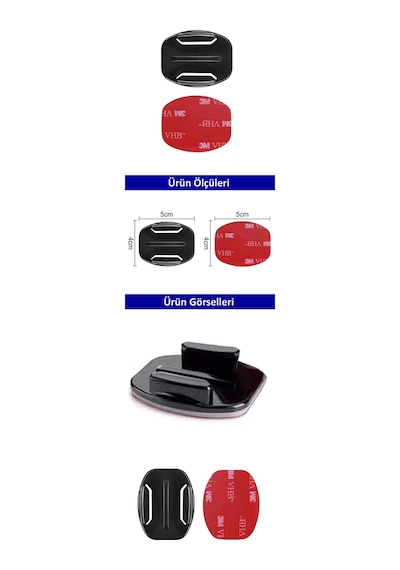 Gplus Bs01y 2 Parça Flat Zemin Düz Yüzey Aksiyon Kamera Uyumlu 3m Yapışkanlı Motor Kask Bağlantı Aparatı Siyah