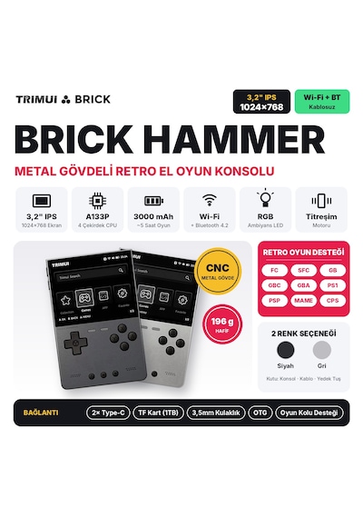Trimui Brick Hammer Retro El Konsolu - 128GB Gri